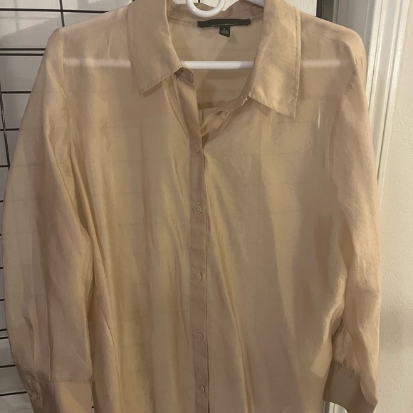 White House Black Market gold sheer shirt. Never worn. New sz large. - Picture 2 of 4